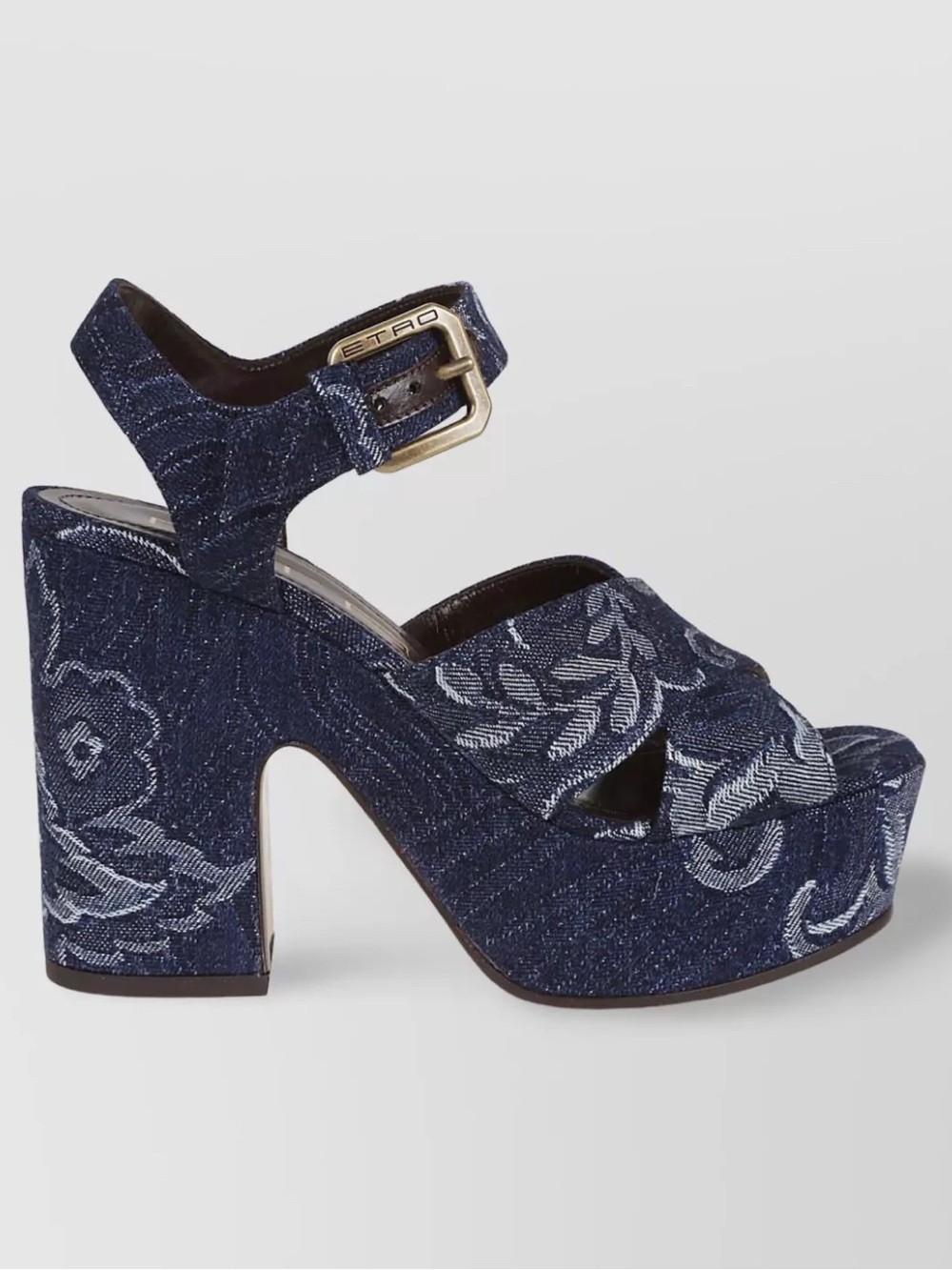Etro Dark Blue Embroidered Denim Platform Sandals